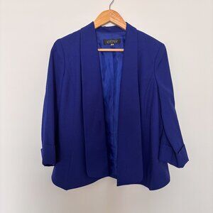 Vintage Kasper Royal Blue Open Front Cropped Blazer Womens Size 10